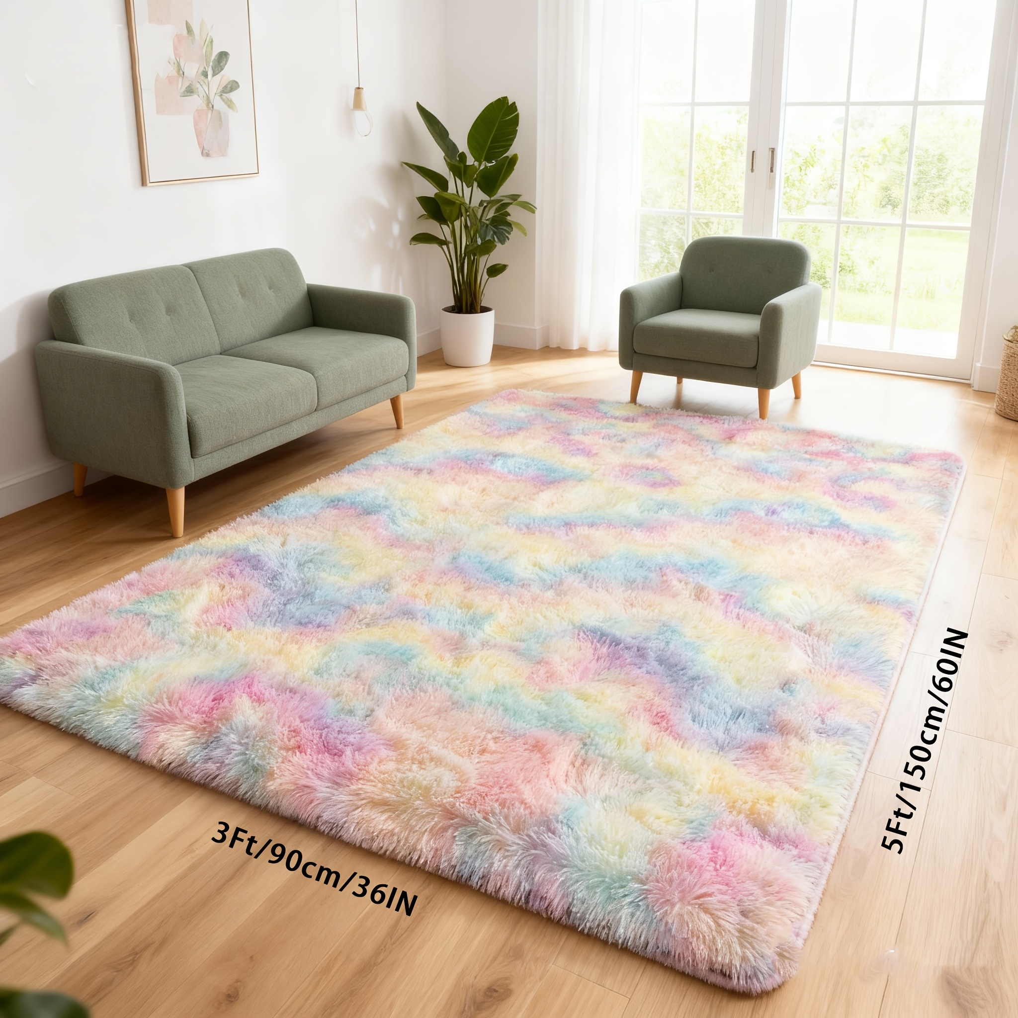 TEMU Purple Rainbow Shag Area Rug, Soft And Fluffy, Non-slip, Machine Washable Carpet In Sizes For Living Rooms, Bedrooms, Dining Rooms, And Home