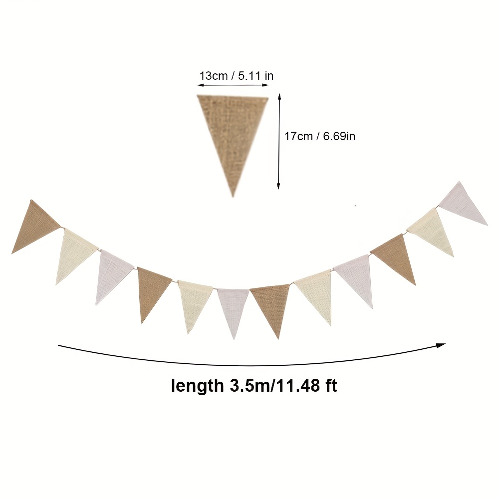 3.5m Burlap Triangle Pennant Garland - 12pcs, Beige & Cream, Rustic Western Wedding & Party Decor For Garden, Birthday, And , Outdoor Party Decor | Rustic Decor | Burlap Fabric, Outdoor Decorations