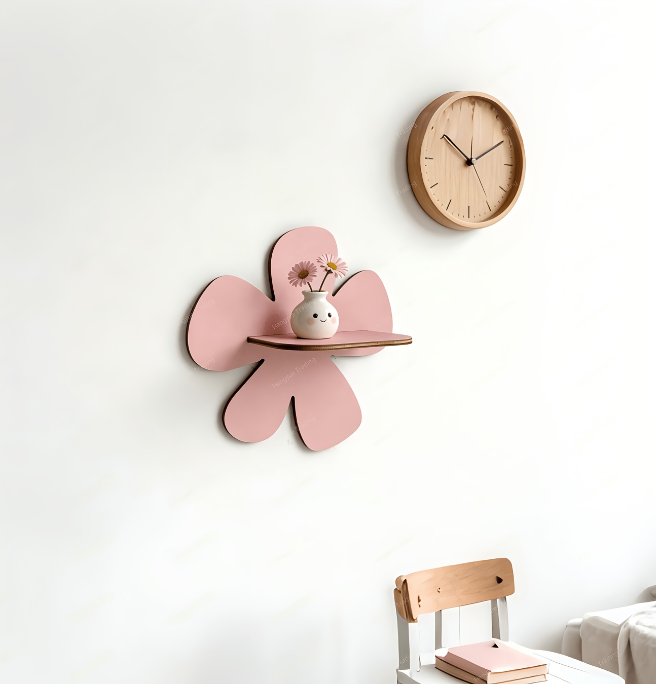 2D Flat Bohemian Style Pink-Purple Wall Shelf - Adjustable Wooden Display Rack for Home Decor, Living Room Plants, and Holiday Gifts, Adjustable Wall Shelf, Plant Wall Decor, Bohemian Wall Shelf, Pink-Purple Storage Rack, 2D Flat