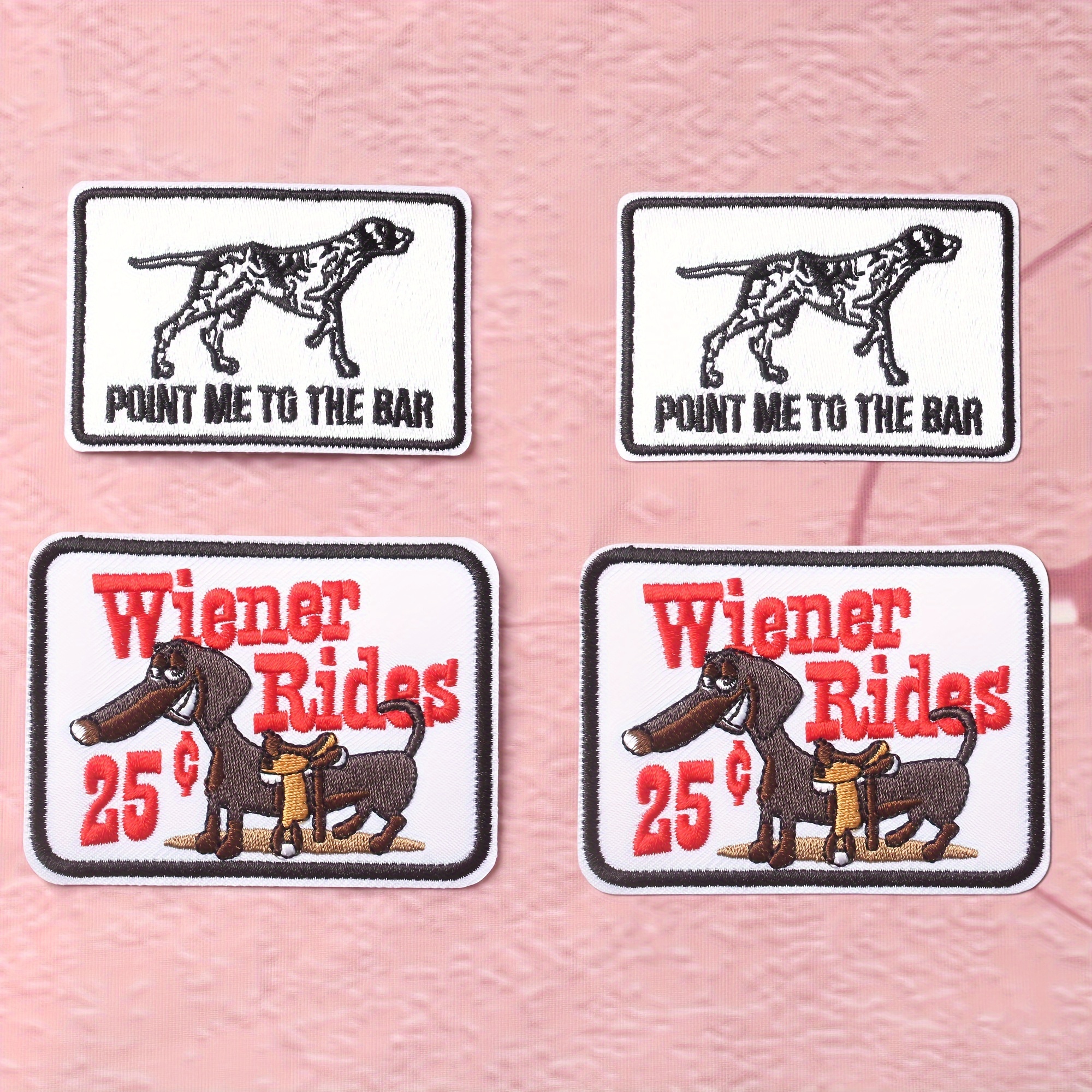 2/4pcs &#39;Point Me to The Bar&#39; Embroidered Iron-On Patches, 25&quot; Fun Dog Design for DIY Clothing Repair &amp; Decoration - Perfect for Jeans, Jackets, Backpacks &amp; Hats