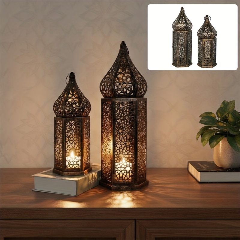 Image of A Set Of 2pcs Decorative Candle Holders, Ramadan Decoration For Wall, Indoor Shelf Decorative Accent, Courtyard Or Hallway Ornamental Lantern, Tabletop Centerpiece Candle Holder (candles Not Included)