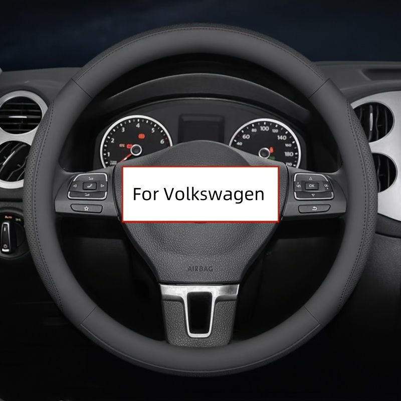 E-shop Lenkradbezug aus Kunstleder, atmungsaktiv, gestickt, passend für Volkswagen, rund, D-förmig, Größe 38 cm / 14,96 Zoll