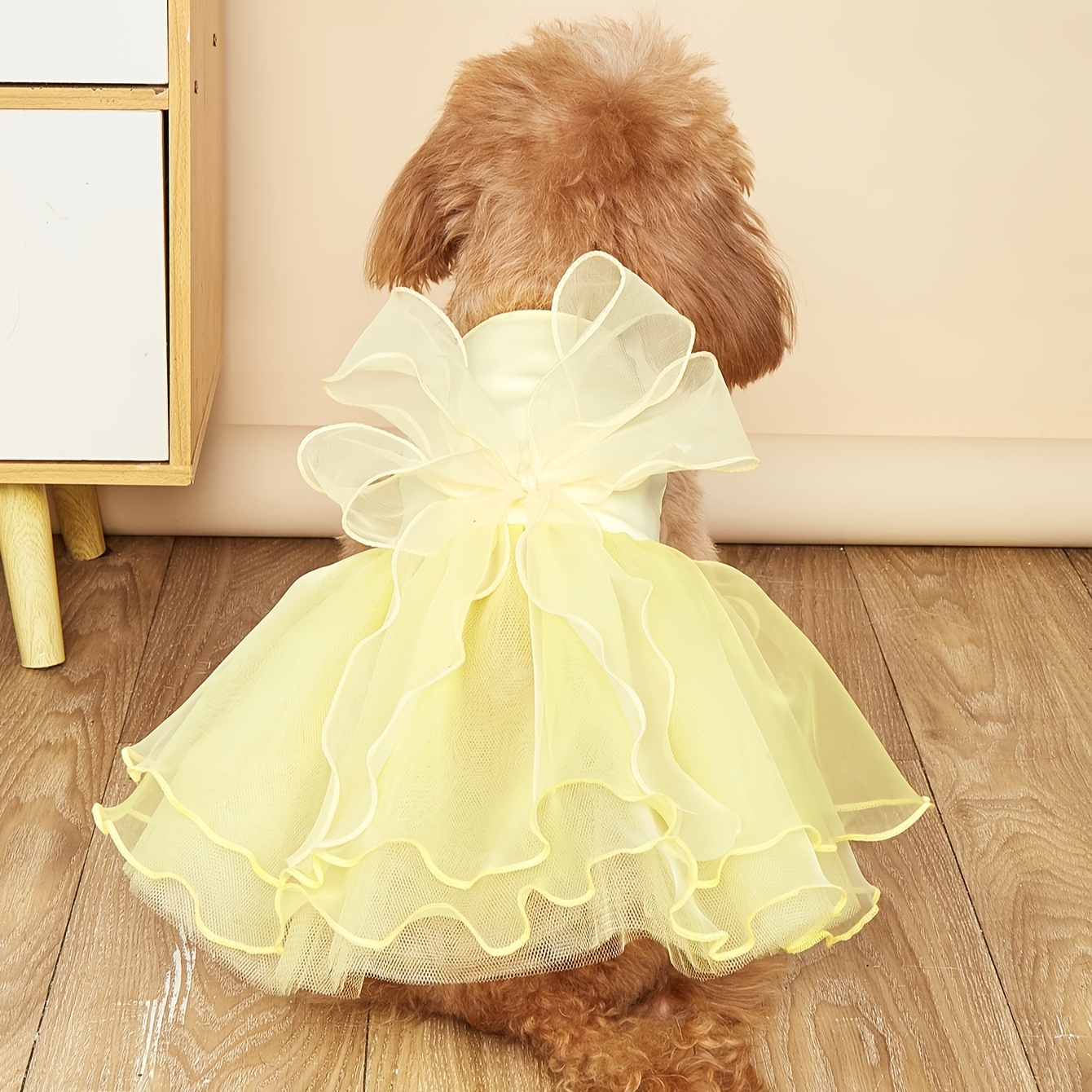 

A Wedding Dress For Pets, Including Cats And Dogs, Organza With A Fluffy Tulle Skirt, Photo At Wedding Parties.