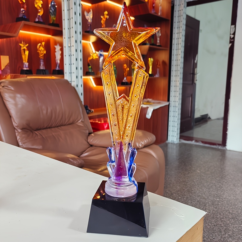 TEMU 1pc Crystown Custom Engravable Glass Trophy Award Suitable For Dance Competitions, Name/text/logo, Green/yellow Paperweight For Sports Awards,