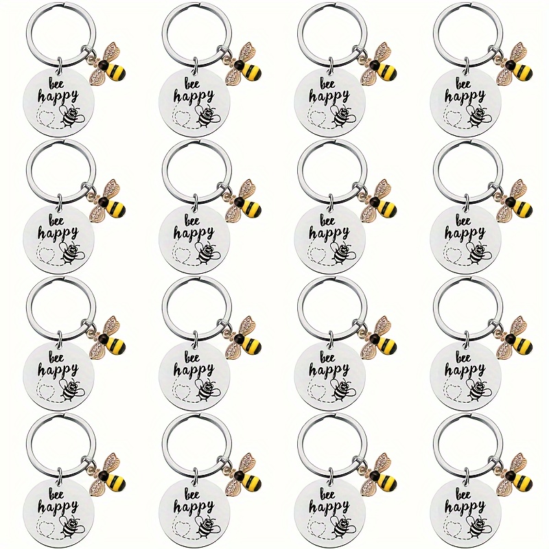 24 pcs stainless steel keychains with bee charms round shape   engraved key rings for women anime cartoon themed decorative ladies keyring set ideal for valentines day gifts ring   attachment