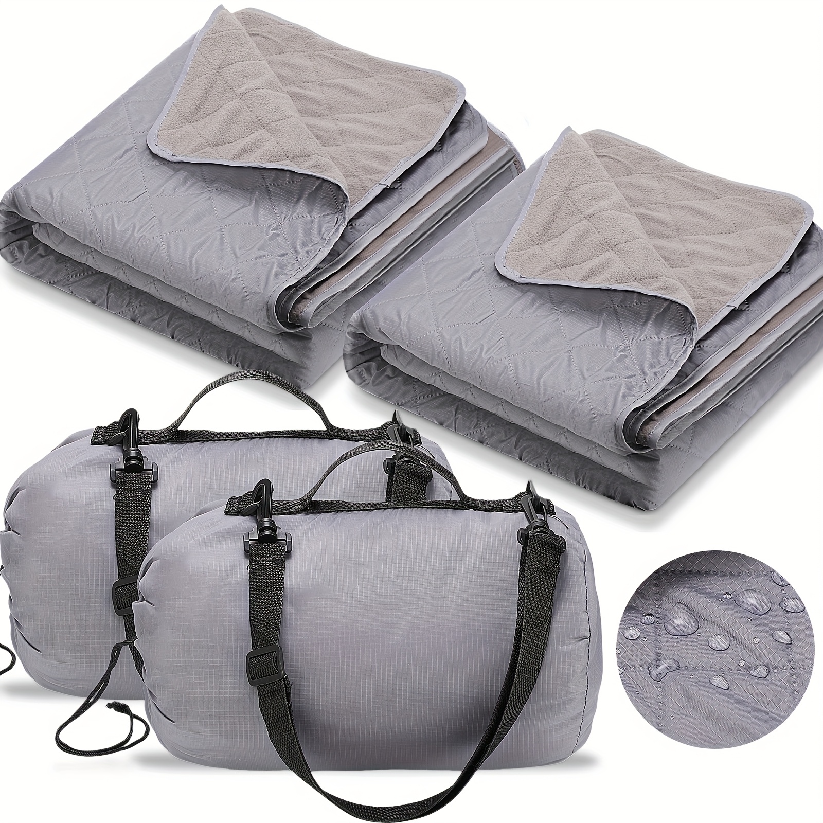 TEMU 2 Large Outdoor Blanket 78'' X 55'' Quilted Windproof High Quality Fleece Stadium Foldable Warm Blanket For Camping Picnic Sporting Events Cold Weather (gray)