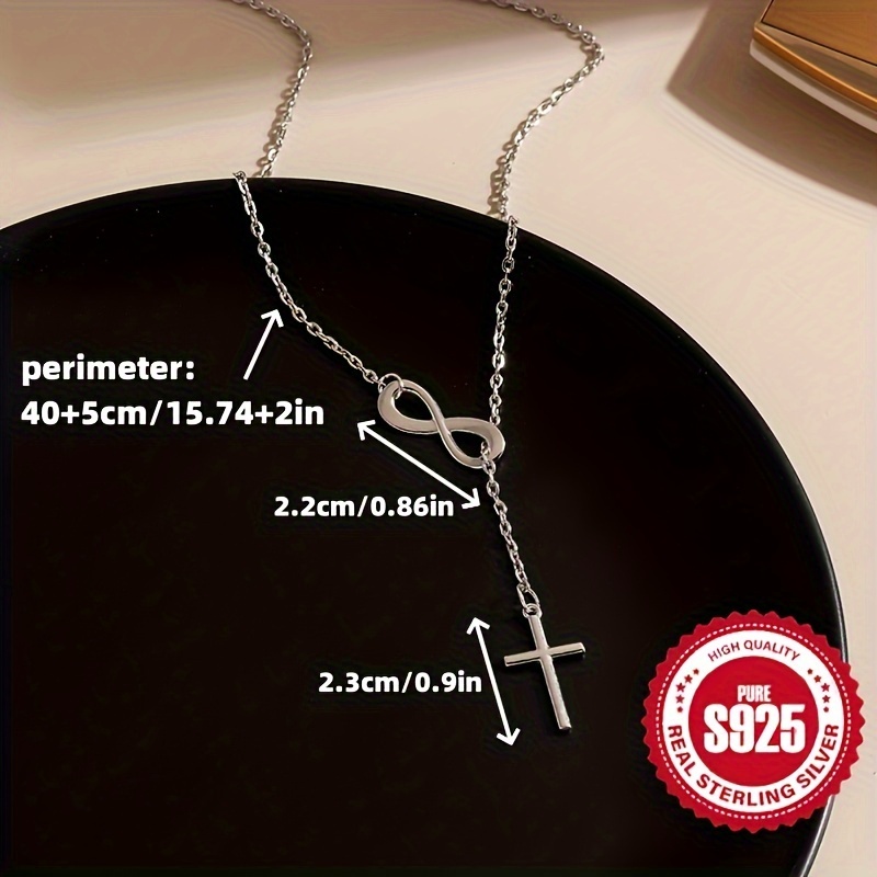 luxurious s925 pure sterling silvery infinity cross pendant necklace hypoallergenic 4 5g vacations and for valentines day with elegant design and shimmering womens jewelry details 3