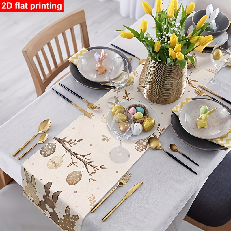 1pc, Brown Easter Table Runner, Bunny Farmhouse Style Apron, Rustic Botanical Pattern Table/kitchen Island/party Decoration