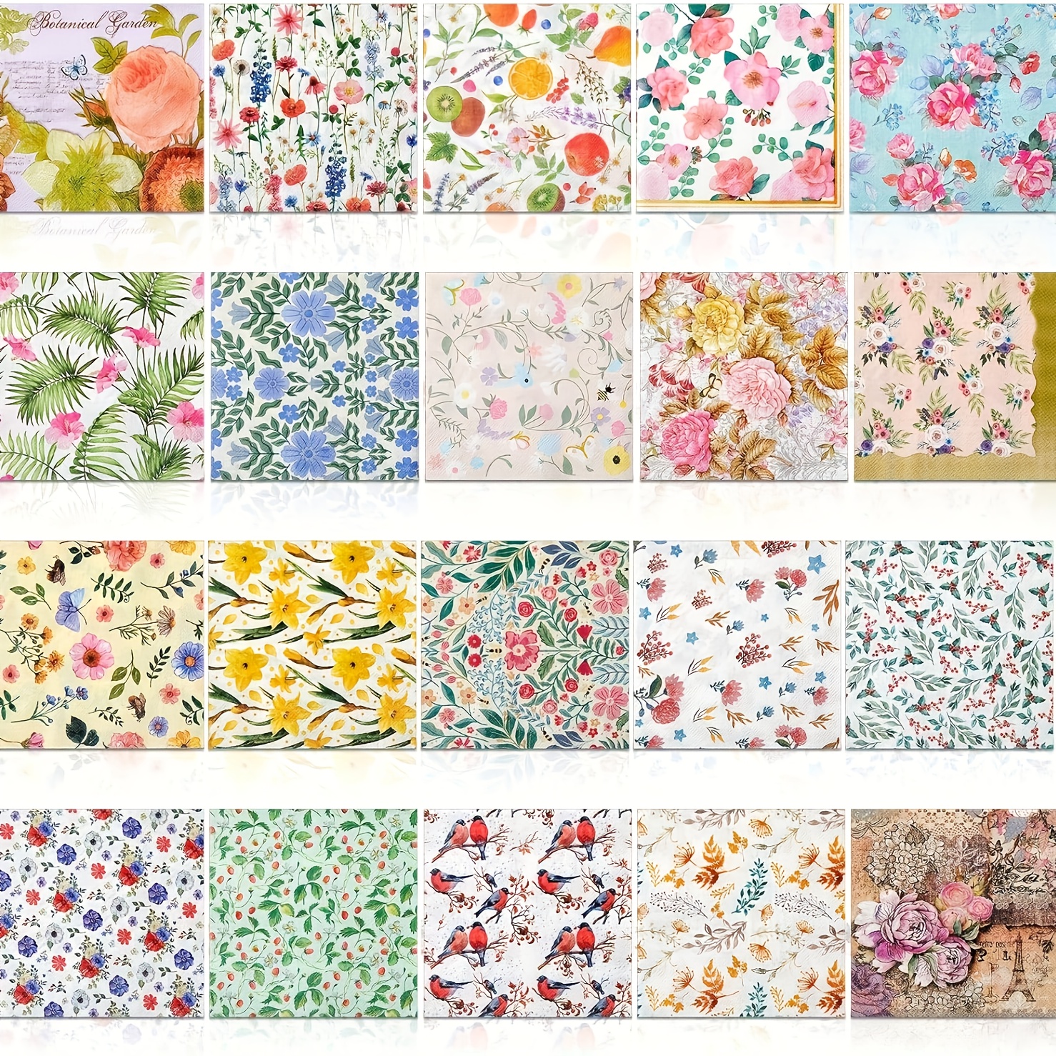 TEMU 20 Pack Assorted Floral Napkins For Decoupage Toile Napkins Flower Cocktail Decorative Paper For Birthday Party Beautiful Gorgeous, 20 Styles