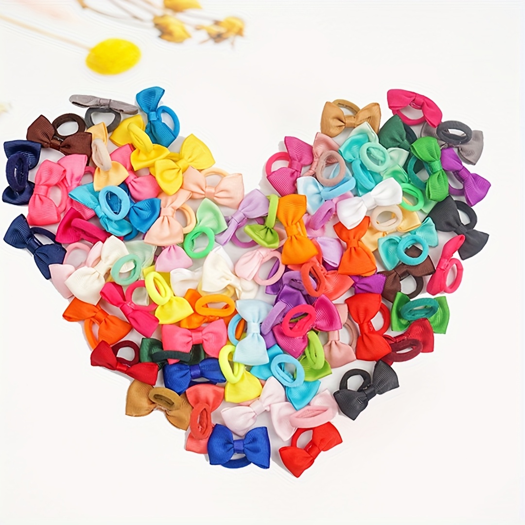 Image of 60pcs Candy Colored Mini 's Bow Tie Rubber Band, Hand Sewn Rubber Band, Elastic Hair Ties, Hair, Perfect For Back-to- And Daily Casual Use, In Multiple Colors