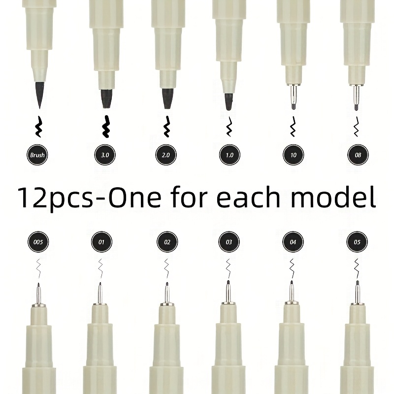 Image of 12pcs Multifunctional Black Fine-line Pen, With Multiple Nib Models, Suitable For Detailed Painting, Sketching And Writing, Hand-drawn Illustration Brush, Outlining Pen, And Planner Signature Pen
