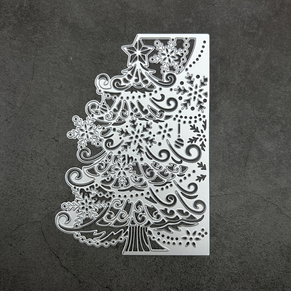 TEMU 1pc Christmas-themed Metal Cutting Die Featuring A Christmas Tree And "merry Christmas" Background Decoration Template. Ideal For Scrapbooking,