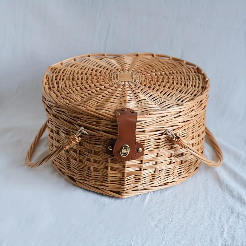 Picnic Basket 2 Person Heart Shaped Woven Wicker Willow Wood - Temu