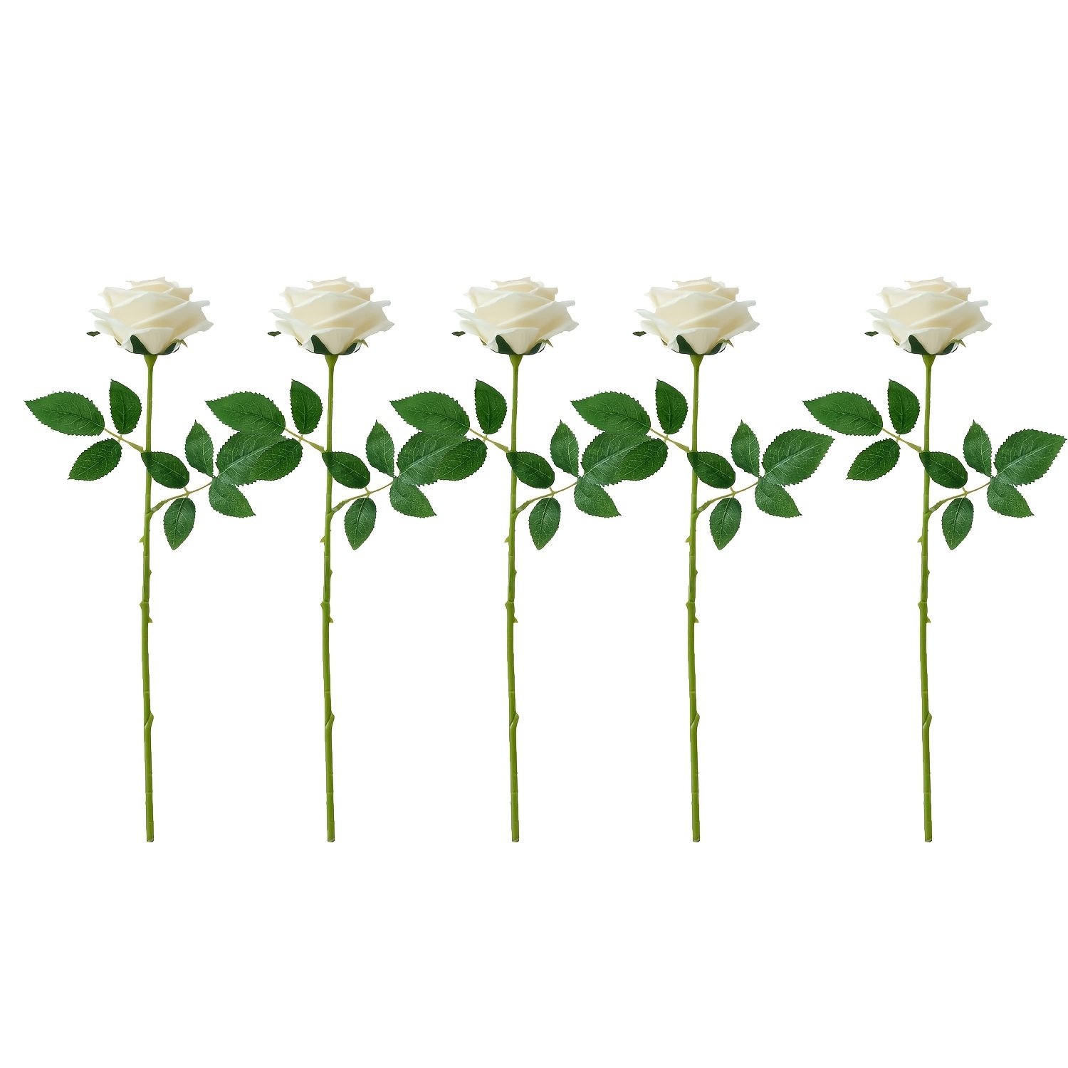 Image of Artificial Ivory Flowers Roses Long Stems Fake Bridal Wedding Bouquet For Home Garden Party Floral Decor 5/10pcs
