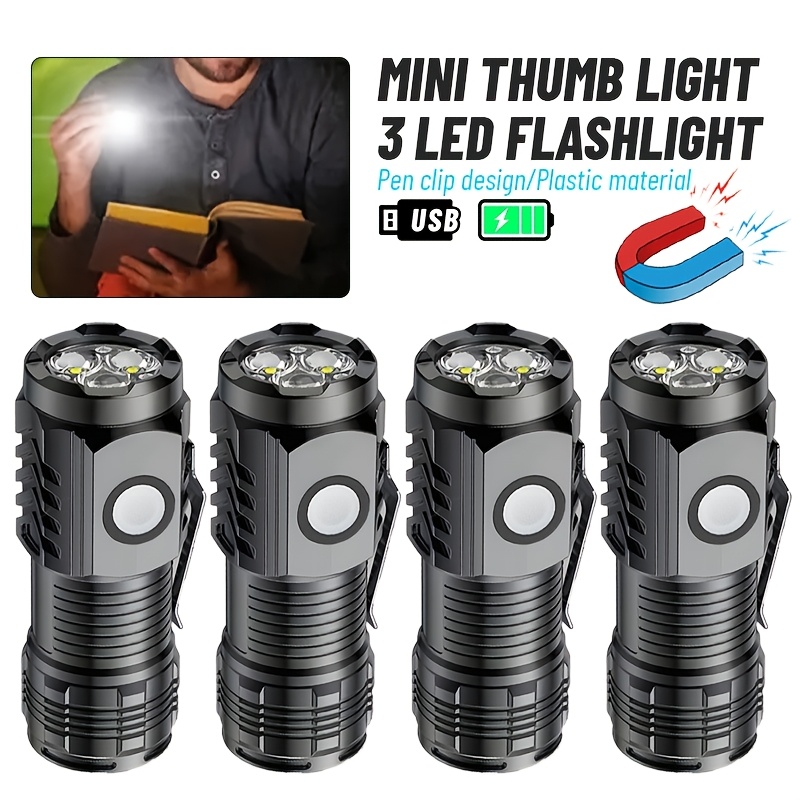 

4-pack Led Mini Flashlights, Rechargeable 5 Handheld Torches, Portable Lighting For Night, Work, Emergency, Camping, Fishing - With Electronic Components, ≤36v