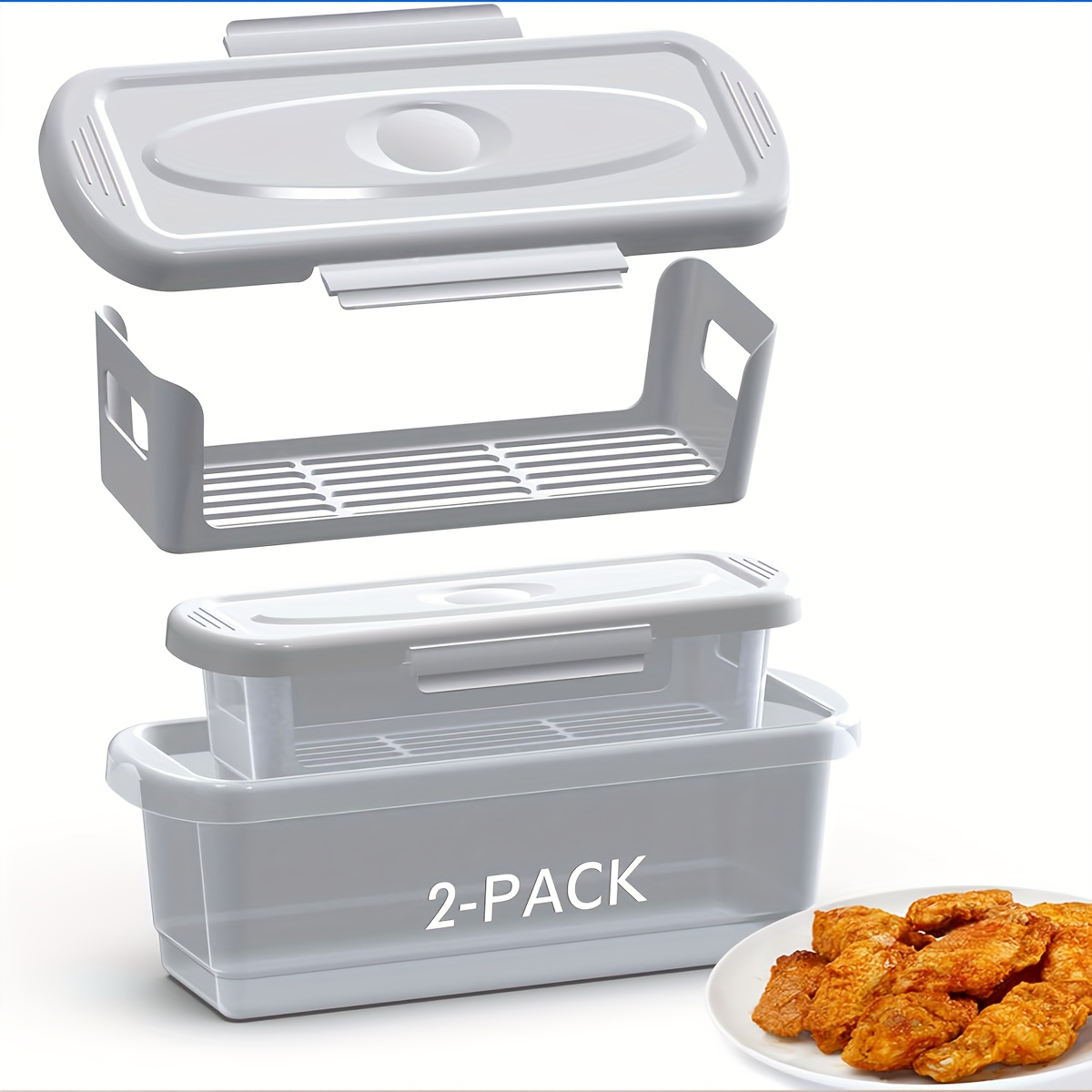 TEMU Batter Shaker Bowl With Lid 1 (large) With 1 (small) Mess- Flour Flavoring Jar With Bread Tray, Suitable For Fried Chicken, Fried Fish, , Etc., White Father Gift