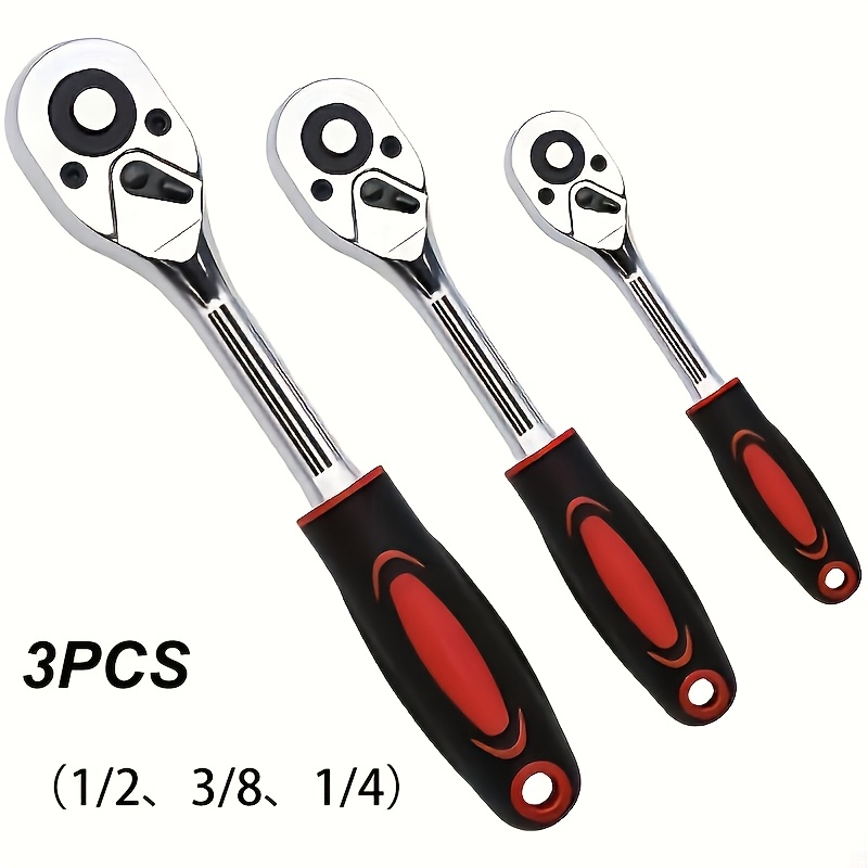 Image of 3pcs 1/4 "3/8" 1/2 "inch Ratchet Wrench, 24 Tooth Quick Release Telescopic Ratchet Socket Wrench Tool Ratchet Handle Wrench Tools