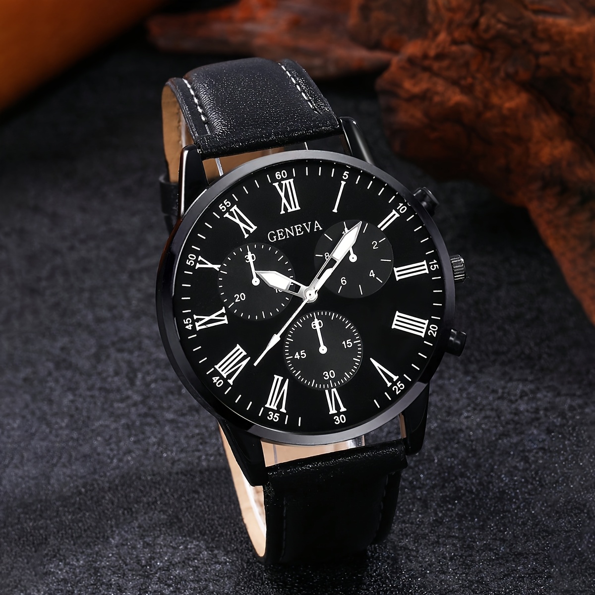 4-Piece Men's And Women's Quartz Watch Set, Pu Strap, Round Dial, Electronic Drive And Hand Display, Including Pendant Necklace, Bracelet And Ring Suitable for Daily Wear, Back-to- Season, Graduation Season, Thanksgiving, The Best Gifts No Box