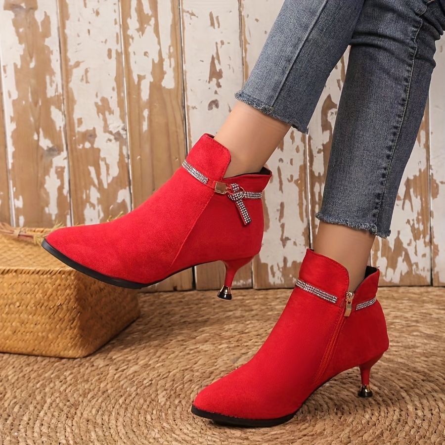 

Autumn And Winter Metal Girls Metal Decorative Velour Pointed Mid-heels Fashion Heel Women's Ankle Boots And Naked Boots