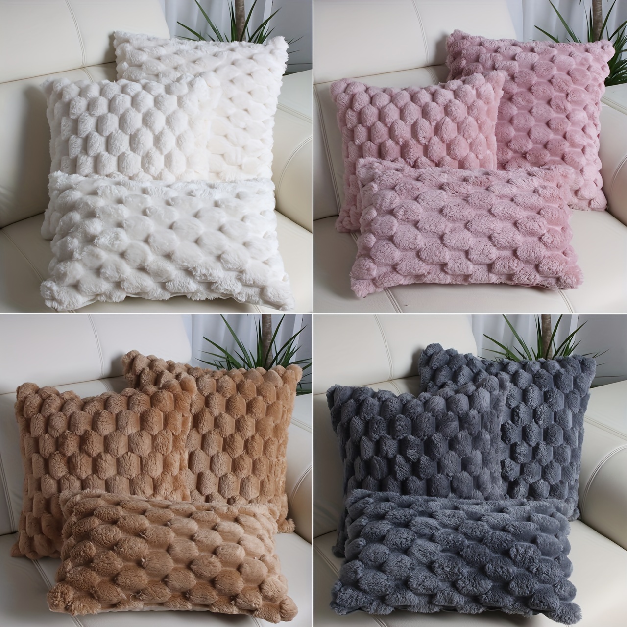 

2pcs Plush Throw Pillow Cover, Grid Pattern Zipper Closure Convenient To Remove And Wash, Multiple Sizes, Multiple Colors Available, Suitable For Sofa, Living Room, Bedroom, Various Room Types