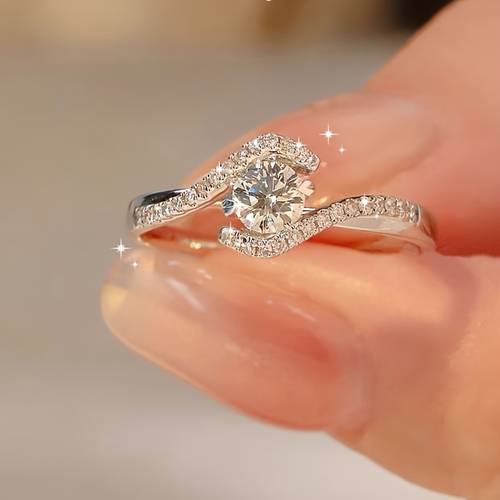 elegant 925 sterling silver ring suitable for daily and gift occasions valentines day jewelry hollowed out twisted four claw circular engagement ring