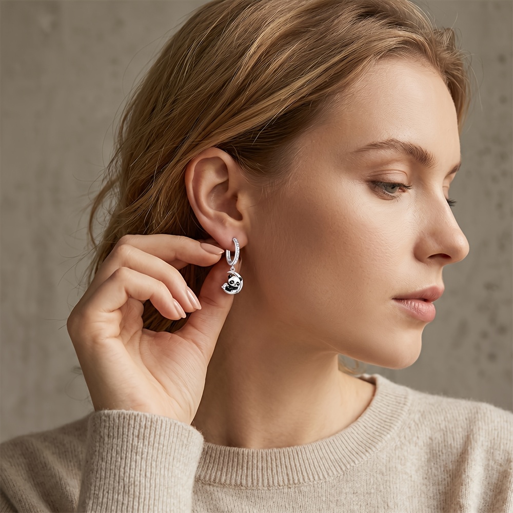 Women's 925 Silver Plated Panda Earrings, Cute Gift for Her