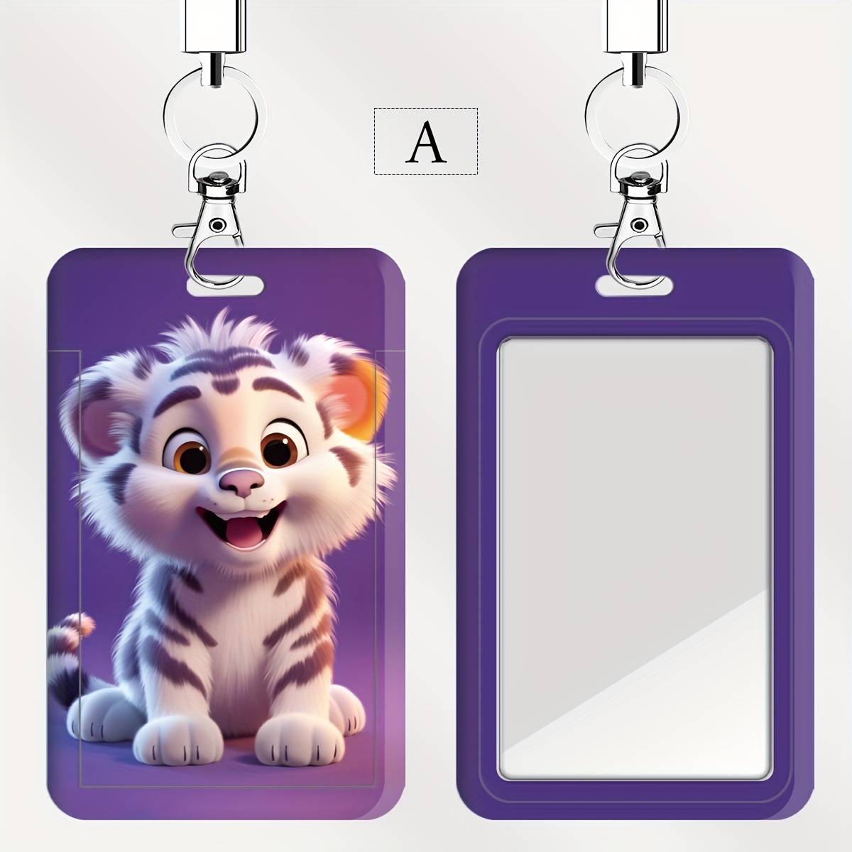 TEMU Cute Tiger Id Badge Holder With Lanyard, Plastic Card Case With High-definition Printing, , Shockproof, To 2 Cards â Ideal For School, Office,