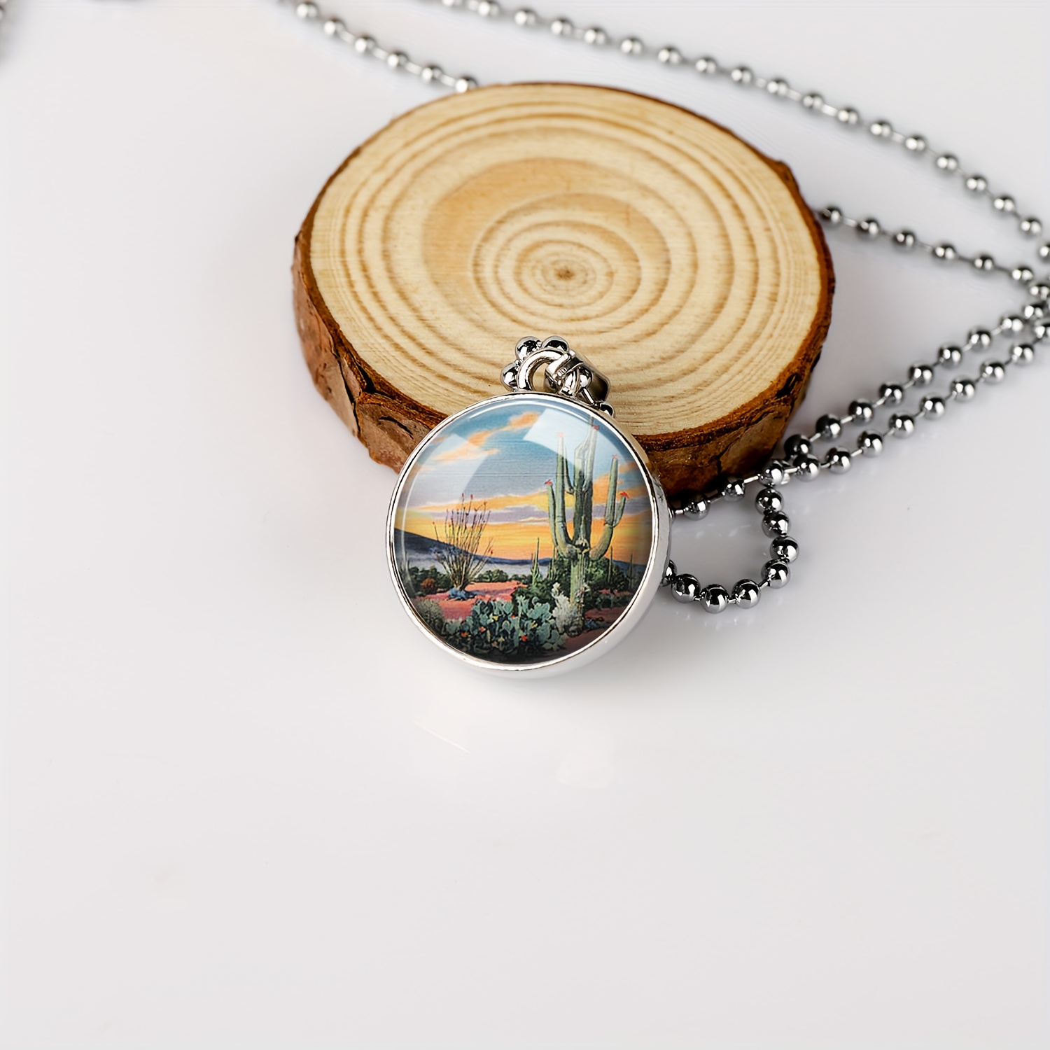 Artistic Cacti and Shrubs Pendant Necklace