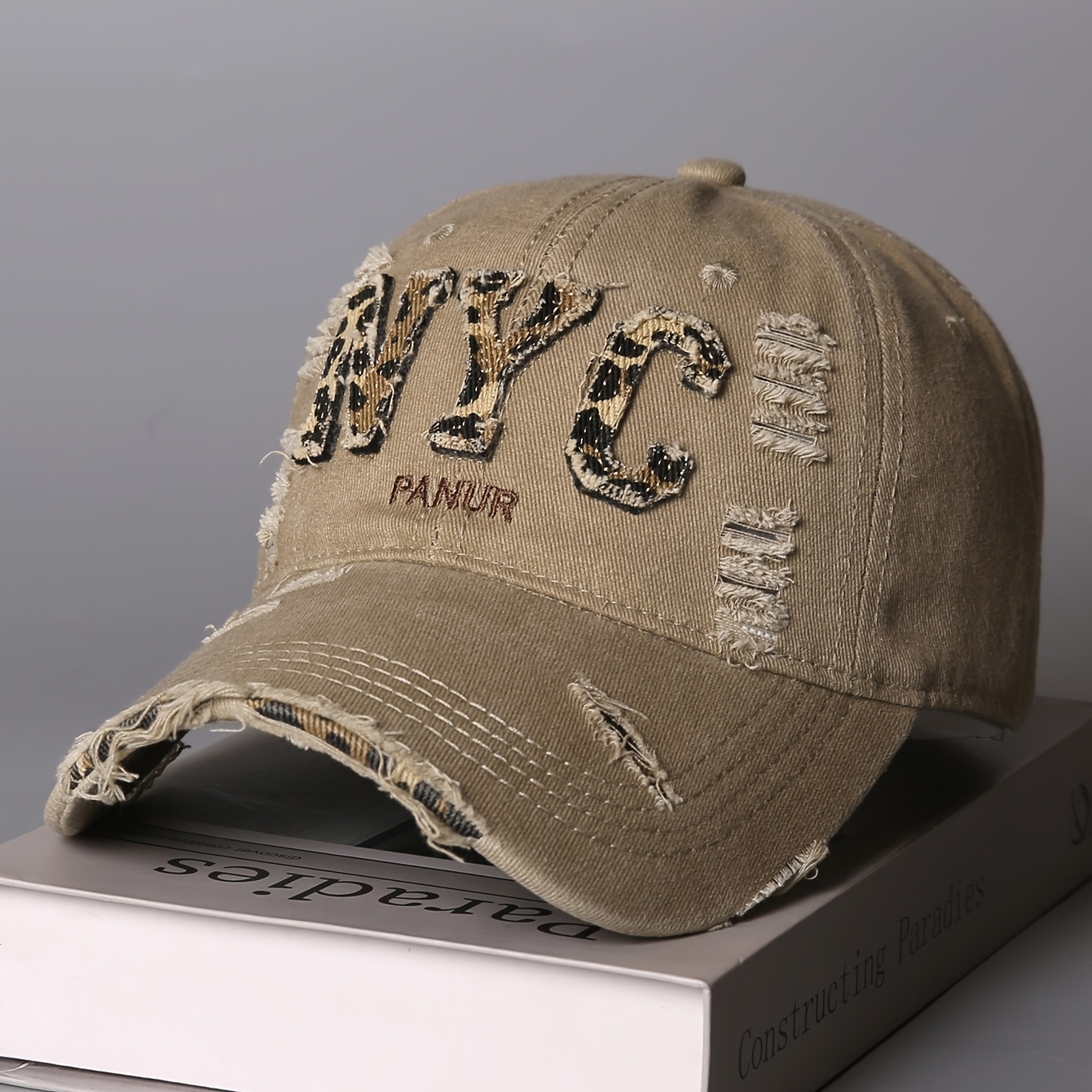 Frayed Letter Baseball Cap Frayed Design Letters Embroidery Baseball Cap In PUCE  main image 4