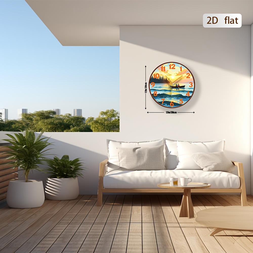Boat Sunset Wall Clock Lake Art Decor