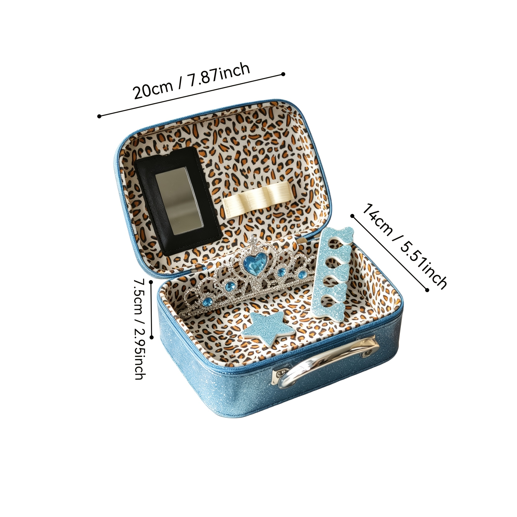Image of Blue Glitter Snowflake Princess Makeup Bag | Blue Jewelry Box | Ice And Snow Theme Storage Box | Snowflake Print Makeup Bag | | Birthday Gift, Holiday Gift