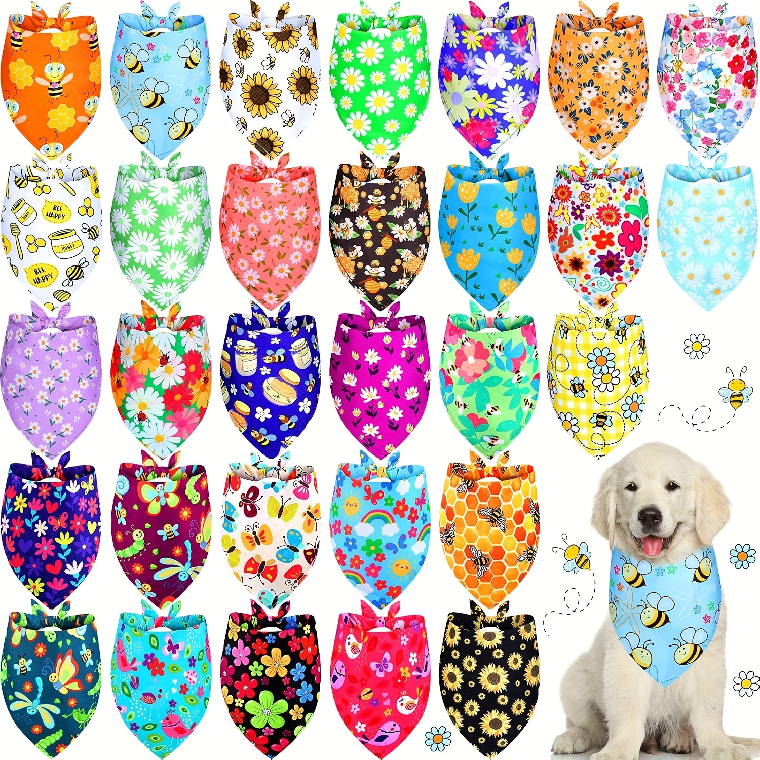 TEMU 30 Pack Summer Flower Dog Bandanas Bulk For Dogs Soft Dog Scarfs Polyester Bandana Pet Costume Cute Scarf Bibs With Flowers Patterns For Small Medium Large Dogs