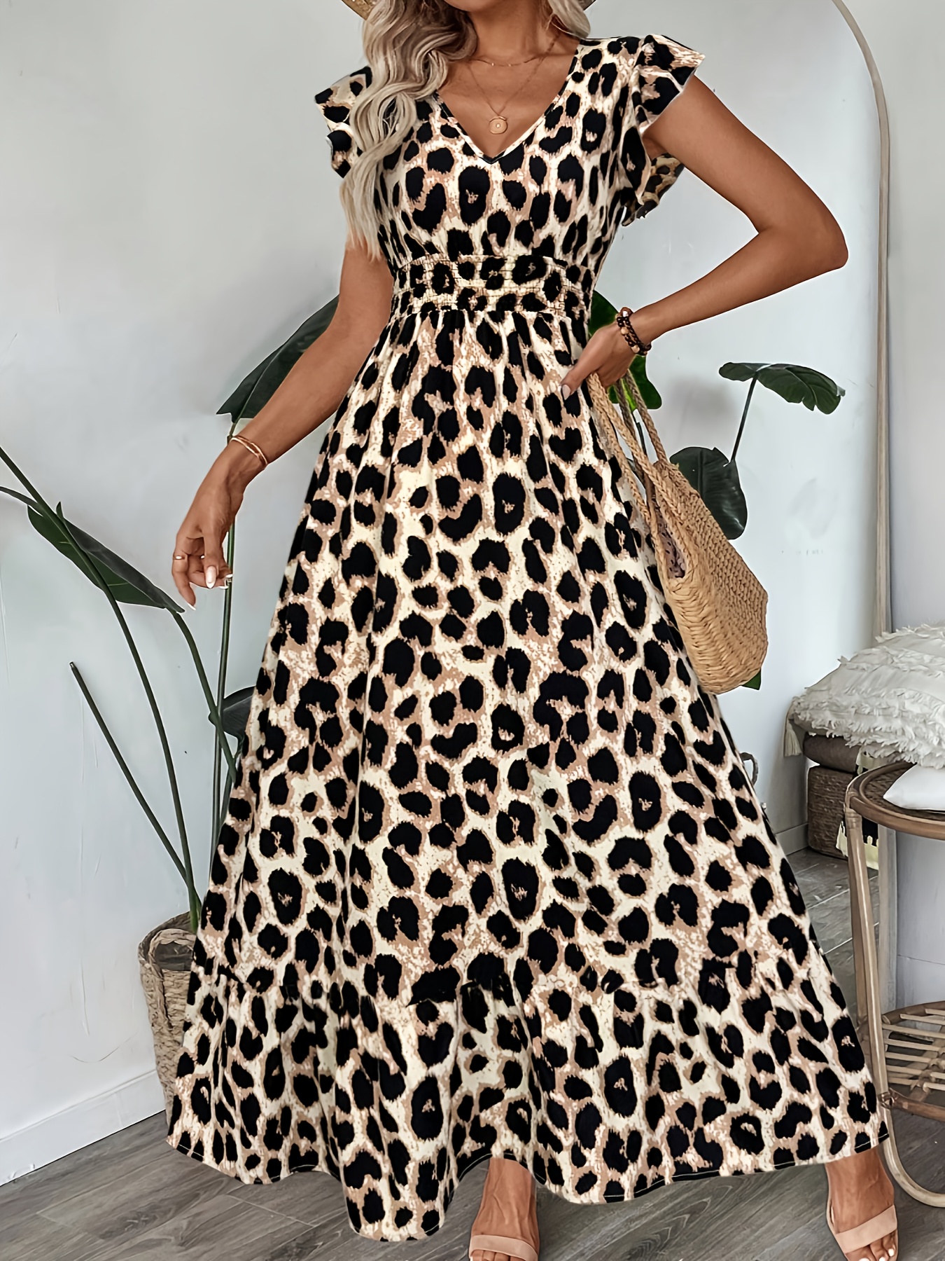 womens elegant v neck floral print maxi dress summer - Temu Greece