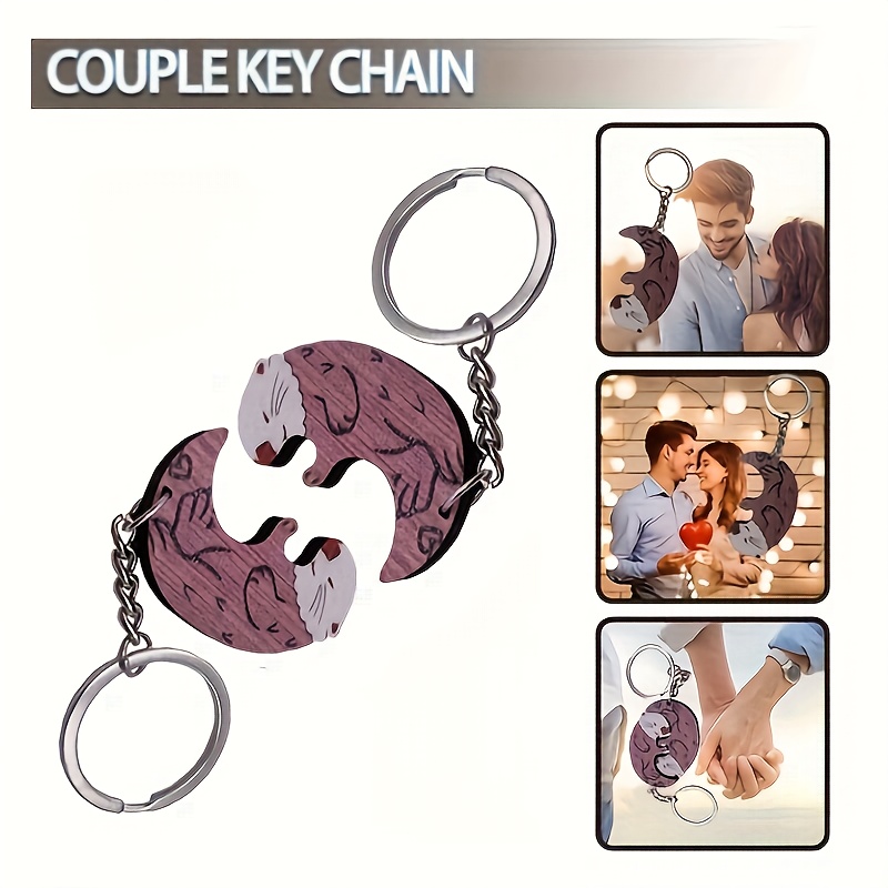 

Otter Puzzle Piece Matching Keychains For Couples - Interlocking Wooden Key Ring Set - Unique Gift For Anniversary Or Valentine's Day