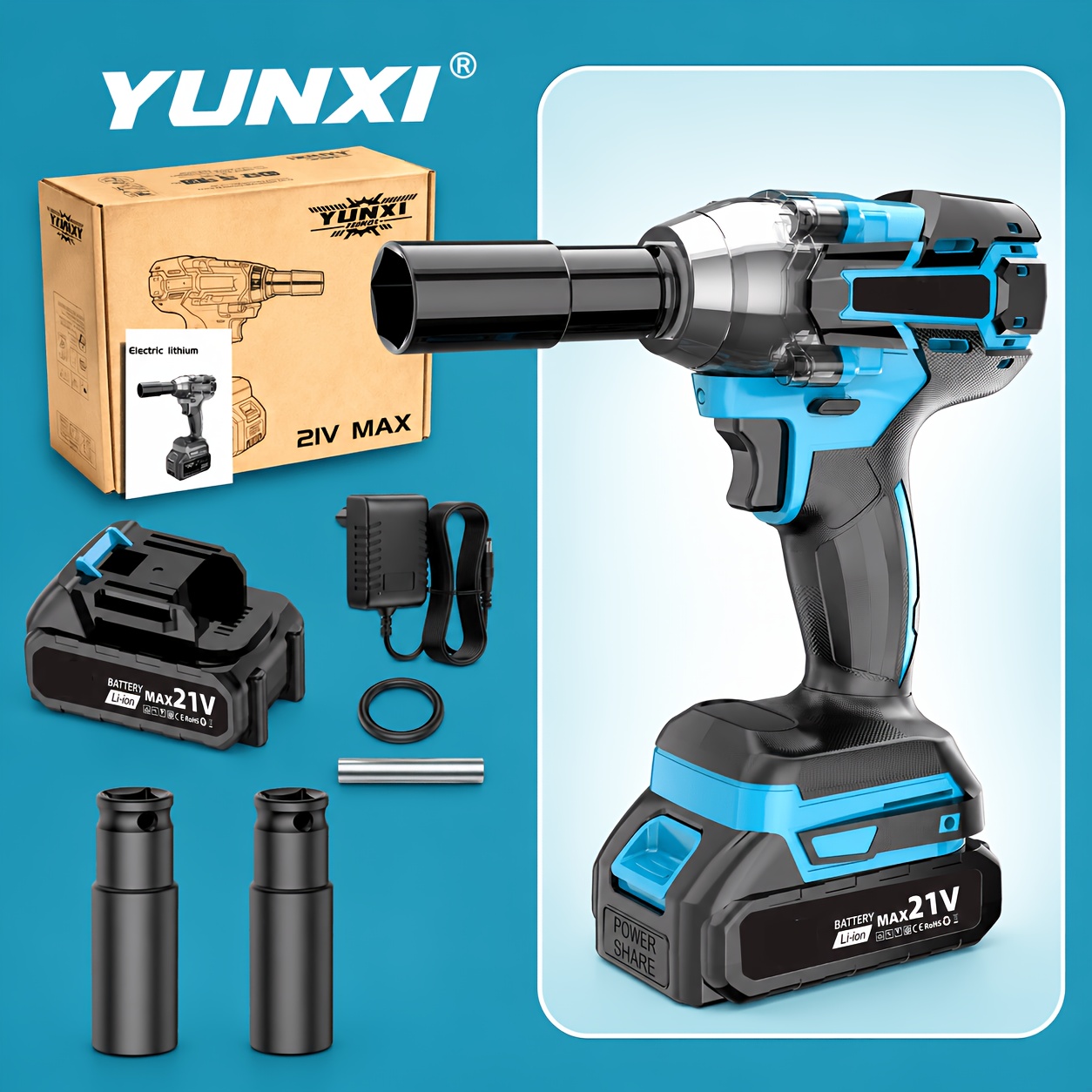 Image of 21v Max Brushless Cordless Impact Wrench Kit - Options With Batteries And Full Socket Sets; A Heavy-duty Power Tool Suitable For Automotive Repair, Construction, And Projects.