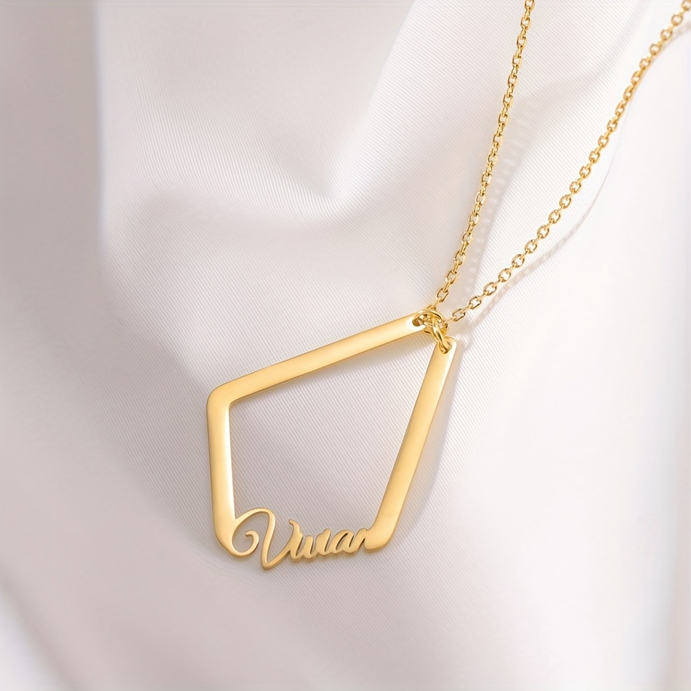 TEMU Personalized Name/text Engravable Women's Necklace - 304 Stainless Steel Jewelry With Personalized English/chinese* Name ( For English Only On