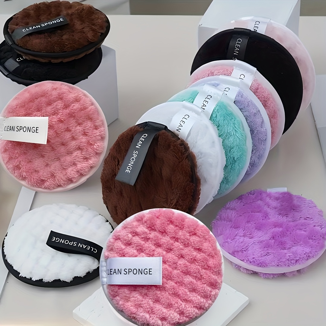 TEMU Set de 5 éponges à maquillage avec disques démaquillants, houppettes en microfibre, serviettes de visage en microfibre, lingettes démaquillantes