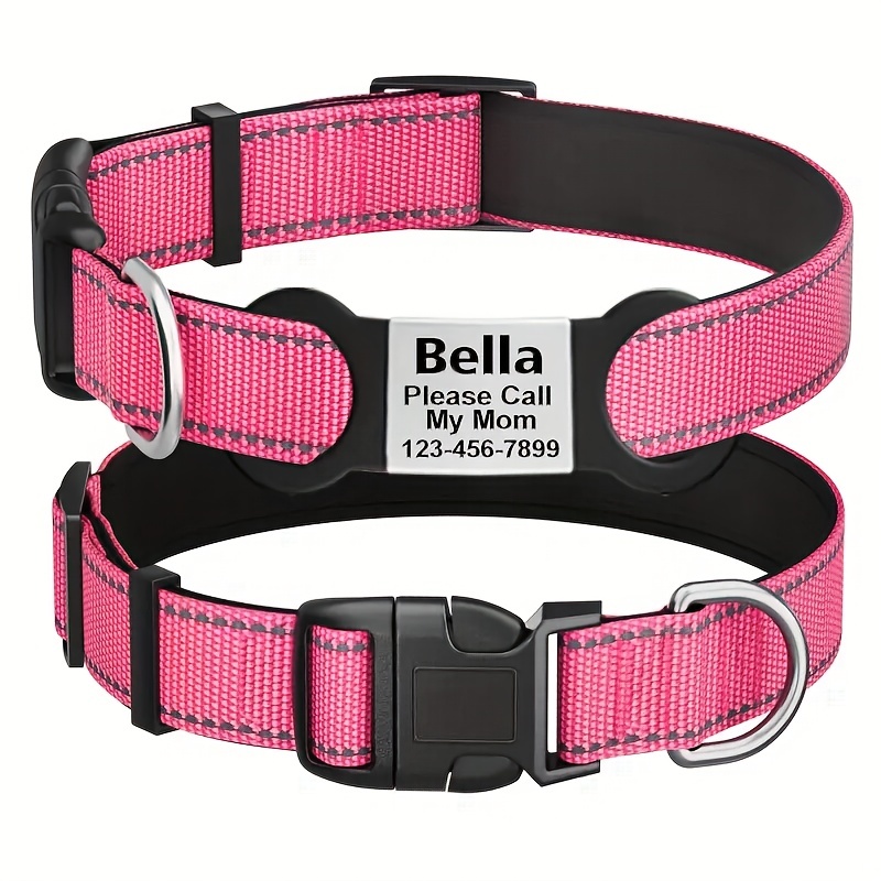 TEMU Personalized Reflective Pet Collar With Adjustable Tag, Detachable Nameplate For Cats And Dogs - Engravable Phone Number & Customizable Name,