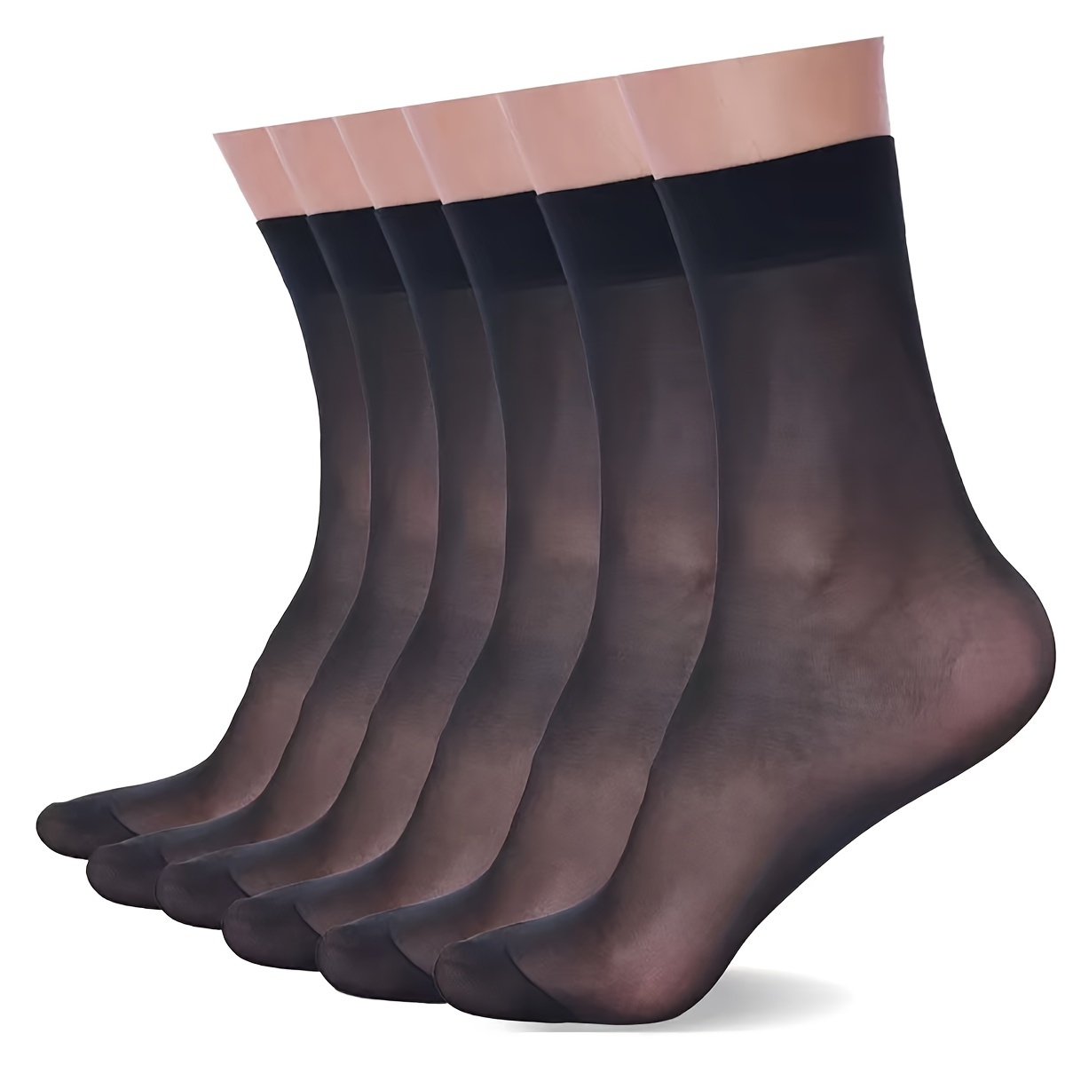 

6 Pairs Of Men's Calf See Though Sheers, Business Socks, Ultra-thin Dress Stockings
