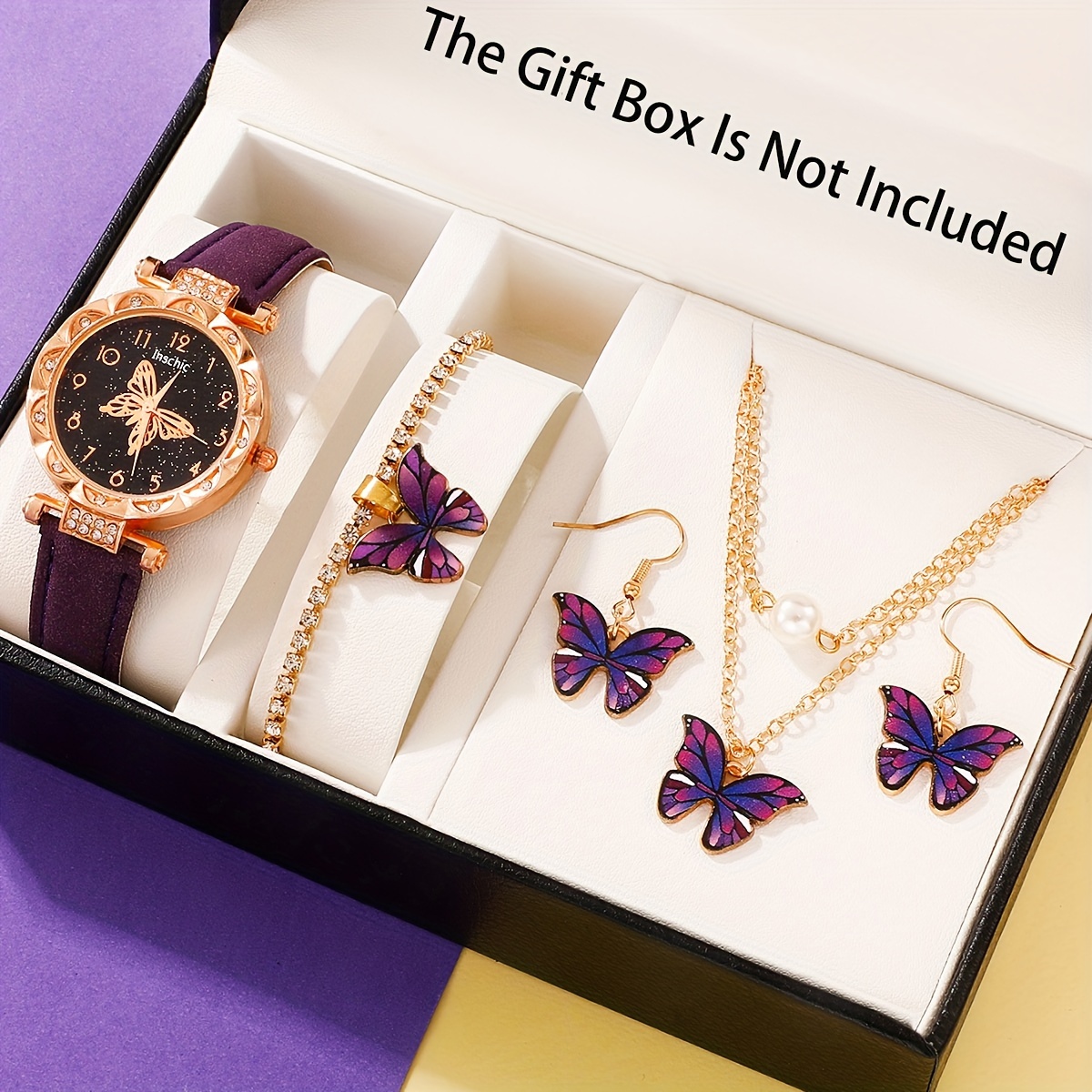 

5pc Newest Women's Purple Quartz Watch With Exquisite Jewelry Set Mother's Day Gift For Friends