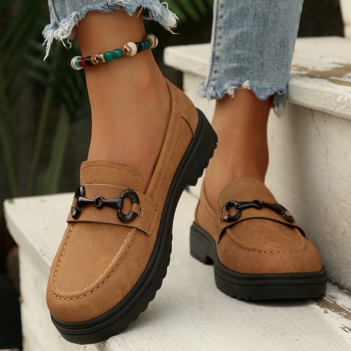 ymm068 10 women's slip loafers brown synthetic cover black Temu