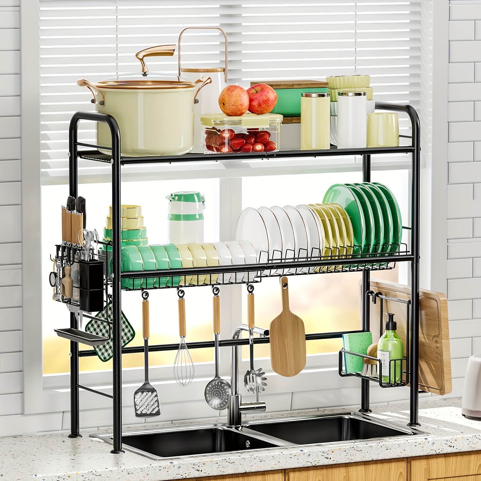 

Over The Sink Dish Drying Rack, 2-tier Large Over The Sink Dish Rack With Utensil Holder Dish Drainers For Kitchen Counter