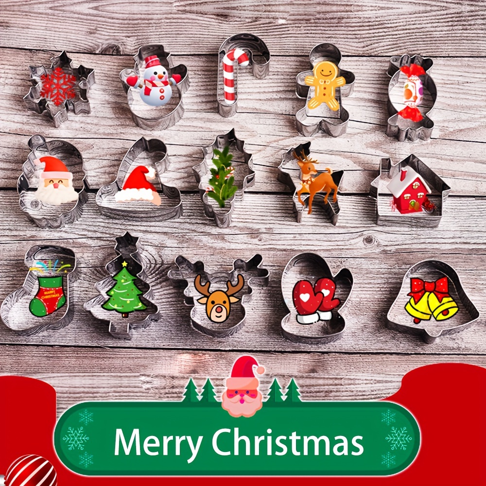 Image of 15pcs Of Christmas Cookie Cutters, Stainless Steel Cookie Molds, Stainless Steel Cookie Cutters, Christmas Frosting Cookie Molds, Cookie Baking Tools, Kitchen Supplies