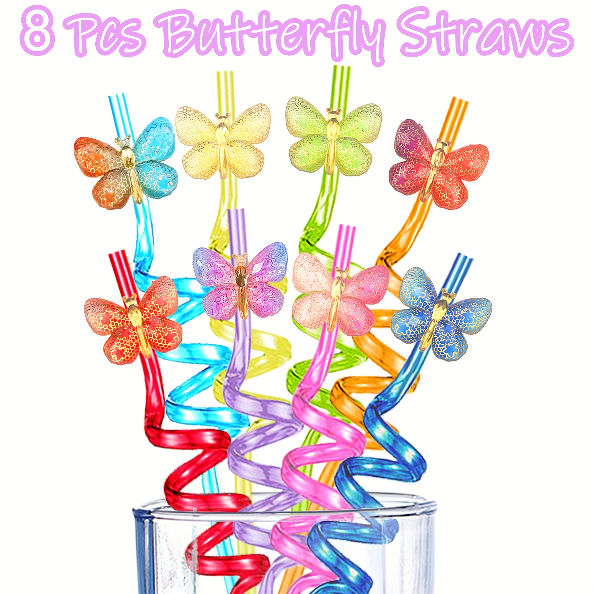 Image of 8pcs Glitter Party Favors Cute Birthday Drinking Straws For Birthday Party Supplies (random Colors)