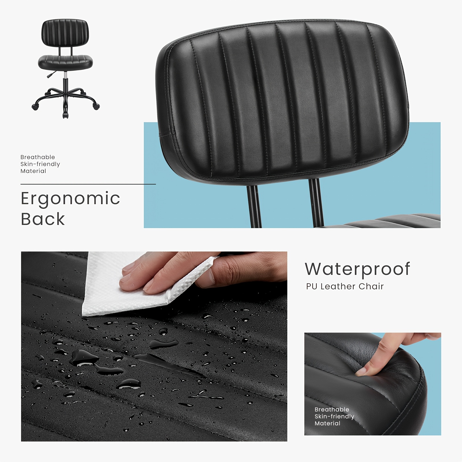 Small Desk Chair Armless, Comfortable Office Chair with Wheels, Rolling Task Chair with Low Back Lumbar Support, Vanity Chair for Bedroom Living Room Study Room, PU Leather 16 Small Desk Chair Armless, Comfortable Office Chair with Wheels, Rolling Task Chair with Low Back Lumbar Support, Vanity Chair for Bedroom Living Room Study Room, PU Leather