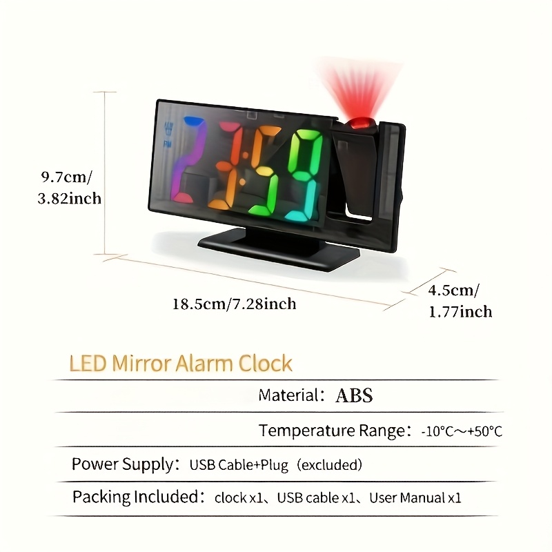 TEMU Versatile Alarm Clock - 180° Rotatable, Shows Temperature, Brightness Adjustable, , Feature - Usb Powered Led Clock Ideal For Bedroom And Living