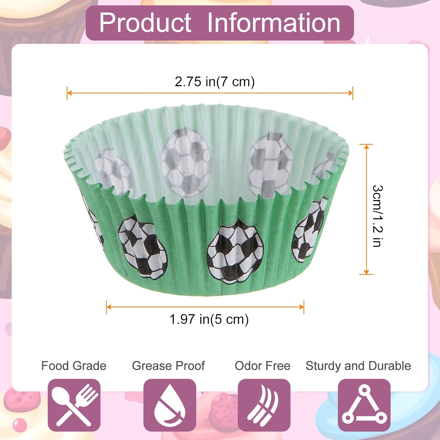 Soccer -proof Cake Paper Cups, 50/200pcs Multiple Specifications, Standard Size, Birthday Event Party Atmosphere Baking Paper