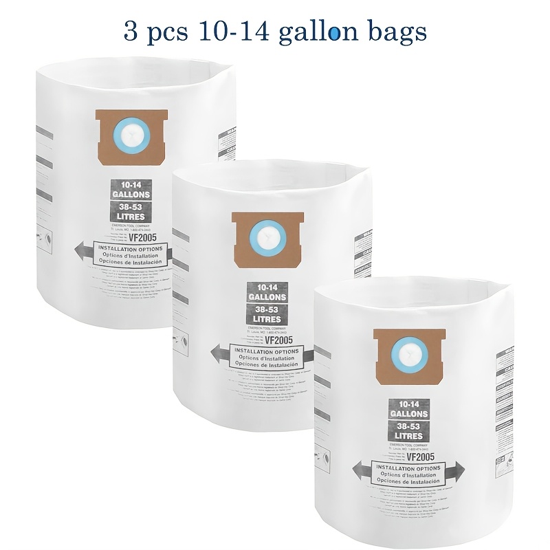 TEMU 10-14 Gallon Vacuum Filter Bags, 90662, 90672, Type F, Type I, Vf2005, Disposable Replacement Fine Dust Collection Vacuum Filter Bags, Part # 9066233, 3 Pack