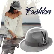 classic fedora hats for men women short brim felt feather hat panama dress hat details 9
