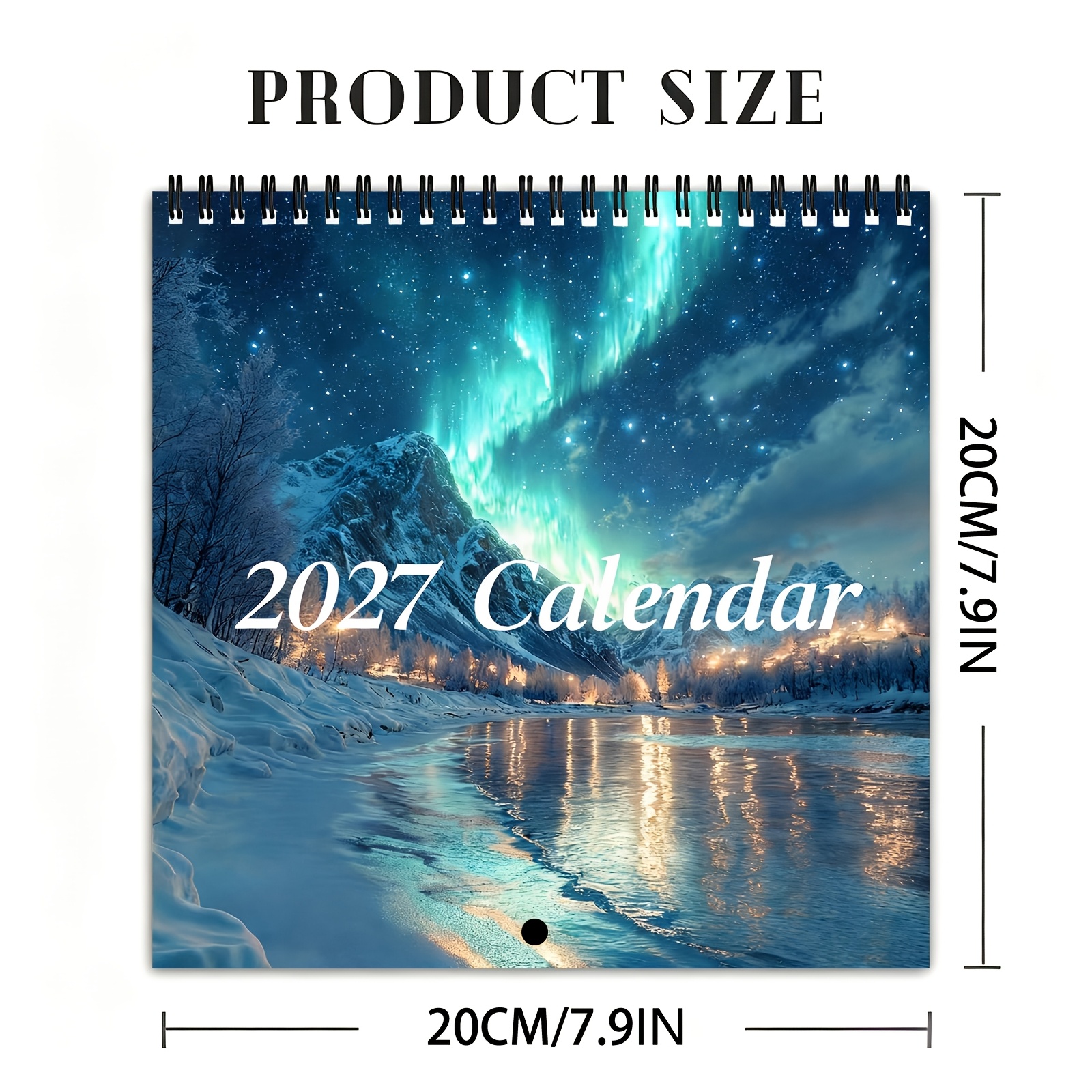 TEMU 2027 Northern Lights Wall Calendar, 12 Months Jan 2027 To Dec 2027 High Quality Hd Snow Scenery Spiral Bound Calendar, Home Office Wall Decor
